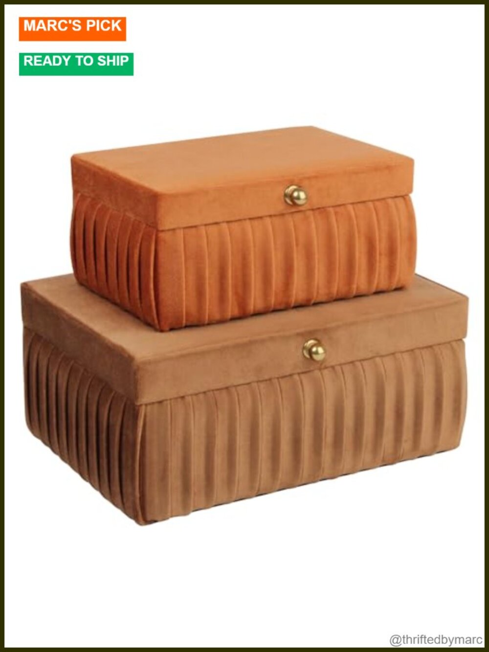 Velvet Jewelry Boxes Set of 2 Wood Storage Organizer Elegant Handle